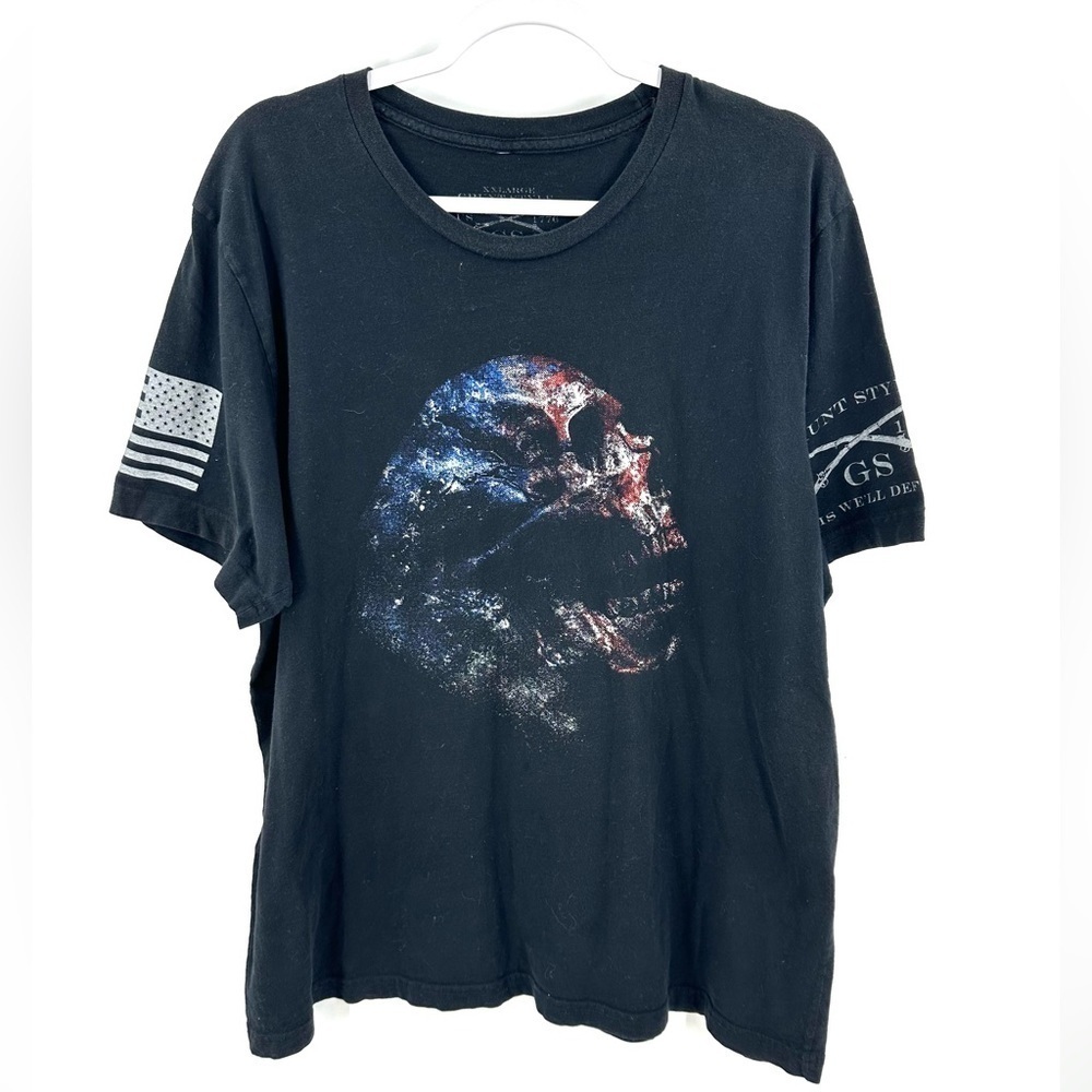 Grunt Style Tee Shirt Size XXL America Skull Flag Patriotic Black Defend USA